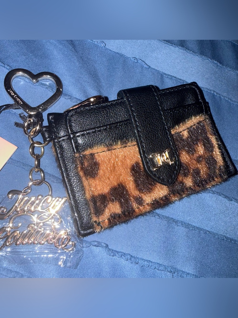 Juicy Couture Black & Brown Leopard Card Case Keychain